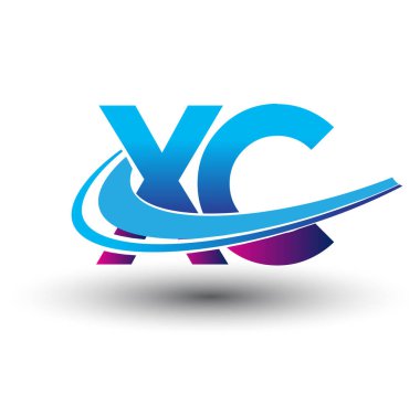 İlk harf XC logotype şirketi adı mavi ve morumsu çizim. iş ve şirket kimliği için vektör logosu.