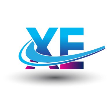 İlk harf XE logotype şirketi adı mavi ve morumsu çizim. iş ve şirket kimliği için vektör logosu.