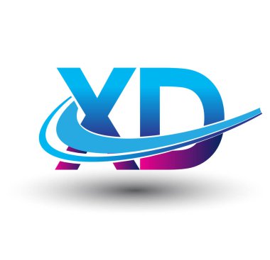 İlk harf XD logotype şirketi adı mavi ve morumsu çizim. iş ve şirket kimliği için vektör logosu.