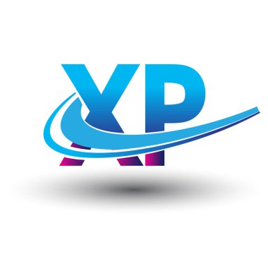İlk harf XP logotype şirketi adı mavi ve morumsu çizim. iş ve şirket kimliği için vektör logosu.