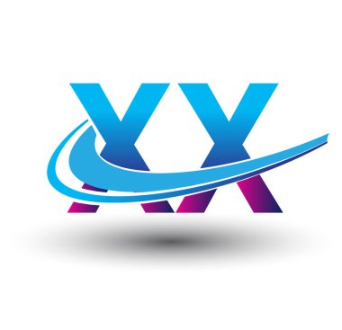 İlk harf XX logotype şirket adı mavi ve morumsu çizim. iş ve şirket kimliği için vektör logosu.