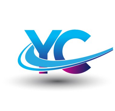 İlk harf YC logotype şirketi adı mavi ve morumsu çizim. iş ve şirket kimliği için vektör logosu.