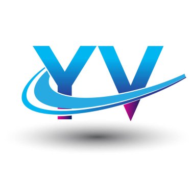 İlk harf YV logotype şirketi adı mavi ve morumsu çizim. iş ve şirket kimliği için vektör logosu.