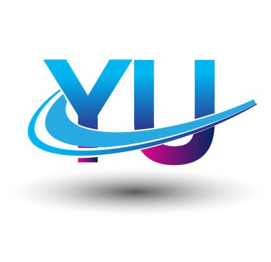 İlk harf Yu logotype şirket adı mavi ve morumsu çizim. iş ve şirket kimliği için vektör logosu.