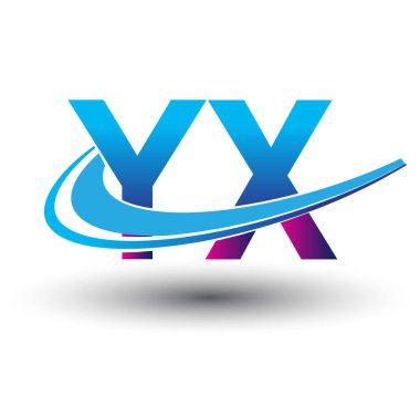 İlk harf YX logotype şirketi adı mavi ve morumsu çizim. iş ve şirket kimliği için vektör logosu.