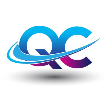 İlk harf QC logotype şirketi adı mavi ve morumsu çizim. iş ve şirket kimliği için vektör logosu.