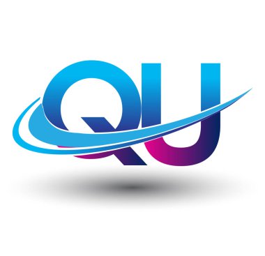 İlk harf QU logotype şirket adı mavi ve morumsu çizim. iş ve şirket kimliği için vektör logosu.