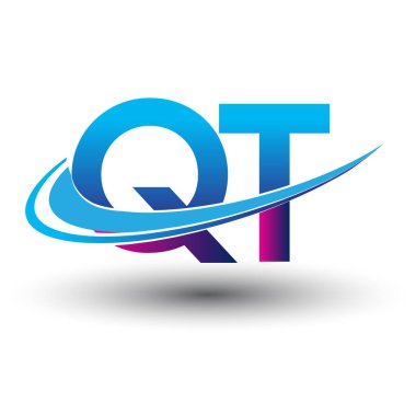 İlk harf QT logotype şirketi adı mavi ve morumsu çizim. iş ve şirket kimliği için vektör logosu.