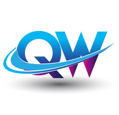 İlk harf QW logotype şirketi adı mavi ve morumsu çizim. iş ve şirket kimliği için vektör logosu.