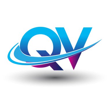 İlk harf QV logotype şirketi adı mavi ve morumsu çizim. iş ve şirket kimliği için vektör logosu.
