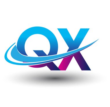 İlk harf QX logotype şirket adı mavi ve morumsu çizim. iş ve şirket kimliği için vektör logosu.