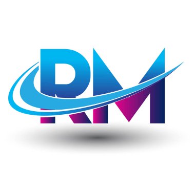 İlk harf RM logotype şirket adı mavi ve morumsu çizim. iş ve şirket kimliği için vektör logosu.