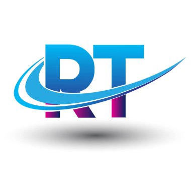 İlk harf RT logotype şirketi adı mavi ve morumsu çizim. iş ve şirket kimliği için vektör logosu.