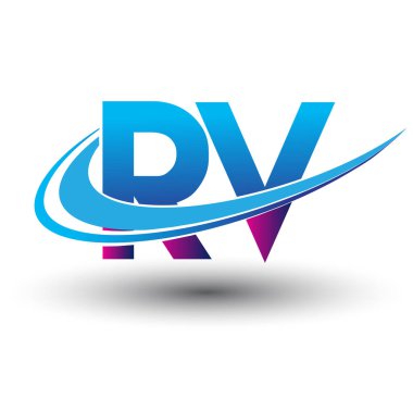 İlk harf RV logotype şirketi adı mavi ve morumsu çizim. iş ve şirket kimliği için vektör logosu.