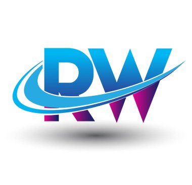 İlk harf RW logotype şirketi adı mavi ve morumsu çizim. iş ve şirket kimliği için vektör logosu.
