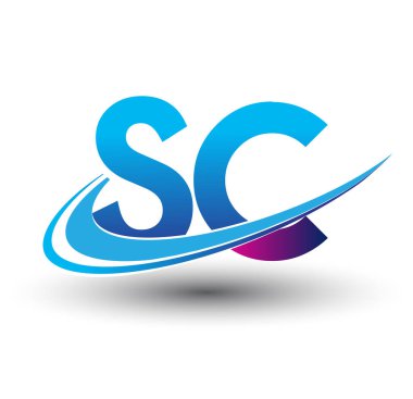 İlk harf SC logotype şirket adı mavi ve morumsu swoosh tasarımı. iş ve şirket kimliği için vektör logosu.