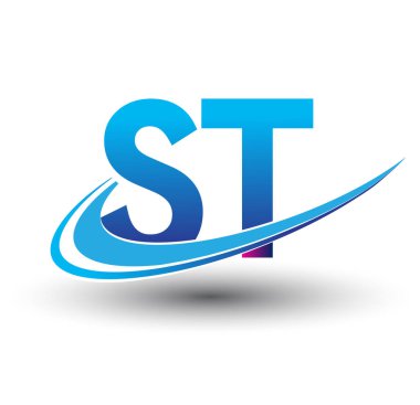İlk harf ST logotype şirket adı mavi ve morumsu çizim. iş ve şirket kimliği için vektör logosu.