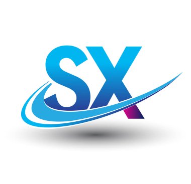 İlk harf SX logotype şirket adı mavi ve morumsu çizim. iş ve şirket kimliği için vektör logosu.