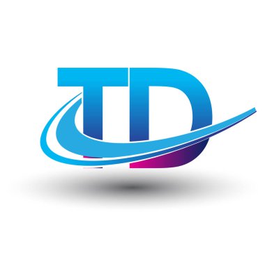 İlk harf TD logotype şirketi adı mavi ve morumsu çizim. iş ve şirket kimliği için vektör logosu.