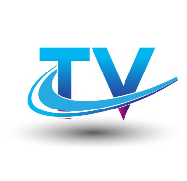 İlk harf TV logoti şirketinin adı mavi ve morumsu desenli. iş ve şirket kimliği için vektör logosu.