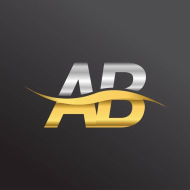 İlk harf logosu AB şirketinin adı altın ve gümüş rengi swoosh tasarımı. İş ve şirket kimliği için vektör logosu.