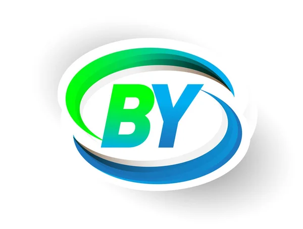 Logotype Firmasının Ilk Harfi Renkli Mavi Yeşil Renkli Swoosh Tasarımı — Stok Vektör