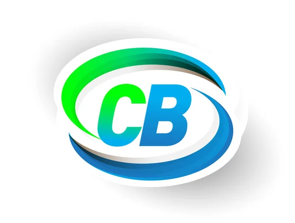 最初的字母Cb标识公司的名称为彩色蓝色和绿色的Swoosh设计 现代标识概念 企业和公司标识的矢量标识 — 图库矢量图片