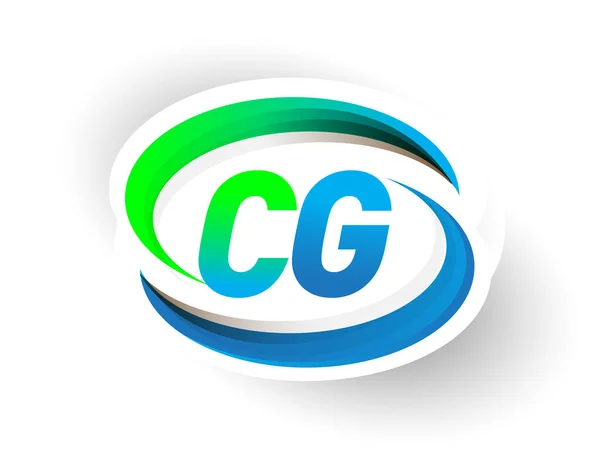 Harf Logotype Şirketi Adı Mavi Yeşil Renkli Swoosh Tasarımı Modern — Stok Vektör