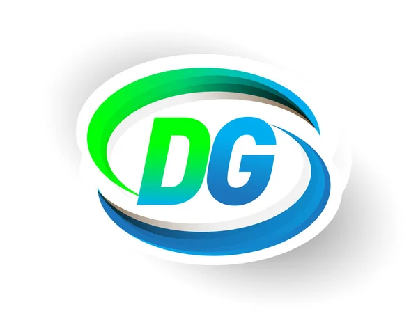 頭文字Dgのロゴタイプ会社名は青と緑のスウッシュデザイン モダンなロゴコンセプトを着色しました ビジネスと会社のアイデンティティのためのベクトルロゴ — ストックベクタ