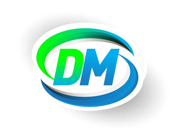 頭文字Dmロゴタイプ会社名は青と緑のスウッシュデザイン モダンなロゴコンセプトを着色しました ビジネスと会社のアイデンティティのためのベクトルロゴ — ストックベクタ