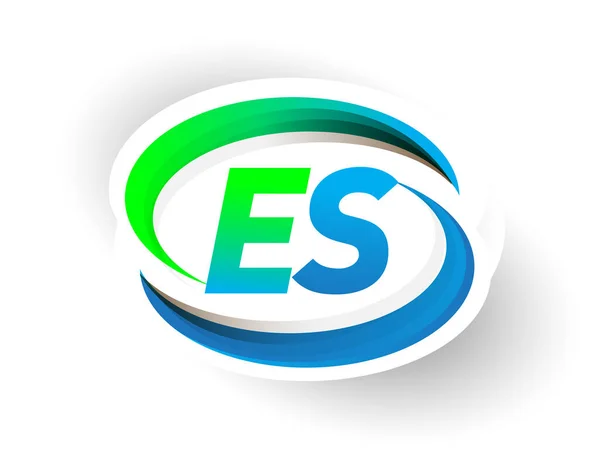 初期の文字Esのロゴタイプ会社名は青と緑のスウッシュデザイン 現代のロゴコンセプトを着色しました ビジネスと会社のアイデンティティのためのベクトルロゴ — ストックベクタ