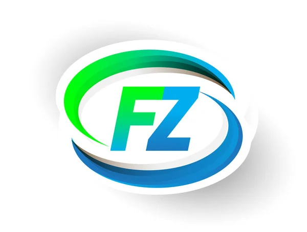 首字母Fz标识公司名称为彩色蓝色和绿色Swoosh设计 现代标识概念 企业和公司标识的矢量标识 — 图库矢量图片