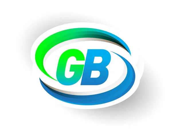初期の文字Gbのロゴタイプ会社名は青と緑のスウッシュデザイン 現代のロゴコンセプトを着色しました ビジネスと会社のアイデンティティのためのベクトルロゴ — ストックベクタ