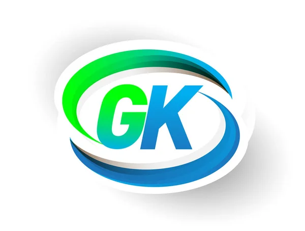 Beginletter Logotype Bedrijfsnaam Gekleurd Blauw Groen Swoosh Ontwerp Modern Logo — Stockvector