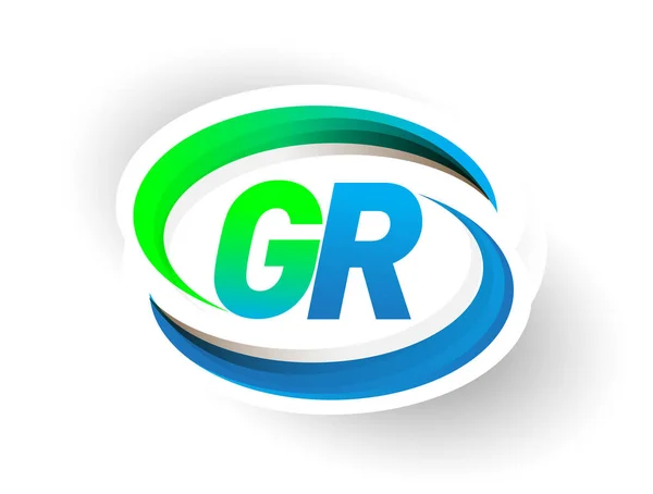 Начальная Буква Логотип Компании Название Цветной Синий Зеленый Дизайн Swoosh — стоковый вектор