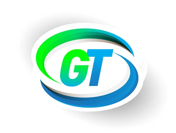 Letra Inicial Logotipo Nombre Empresa Color Azul Verde Swoosh Diseño — Vector de stock
