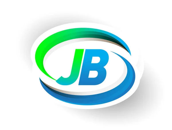 İlk harf JB logotype şirketi adı mavi ve yeşil renkli Swoosh tasarımı, modern logo konsepti. iş ve şirket kimliği için vektör logosu.