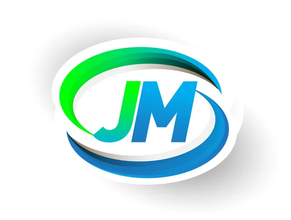 Letra Inicial Nombre Compañía Del Logotipo Diseño Swoosh Azul Verde — Vector de stock
