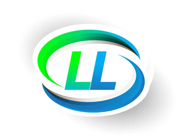 Litera Inițială Logotip Numele Companiei Colorate Albastru Verde Swoosh Design — Vector de stoc