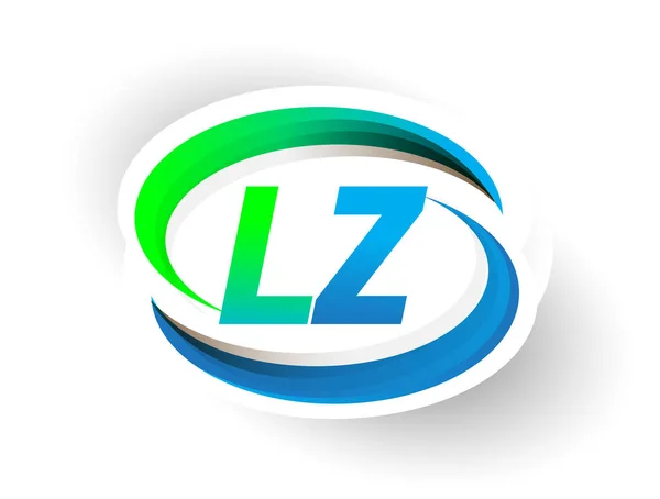 Lettre Initiale Logotype Nom Entreprise Couleur Bleu Vert Swoosh Design — Image vectorielle