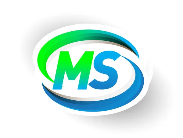 Počáteční Písmeno Logotyp Název Společnosti Barevné Modré Zelené Swoosh Design — Stockový vektor