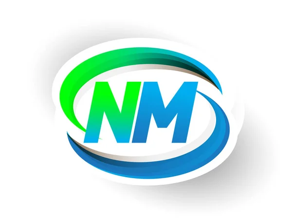 最初的字母Nm标志公司的名称为彩色蓝色和绿色的Swoosh设计 现代标志概念 企业和公司标识的矢量标识 — 图库矢量图片
