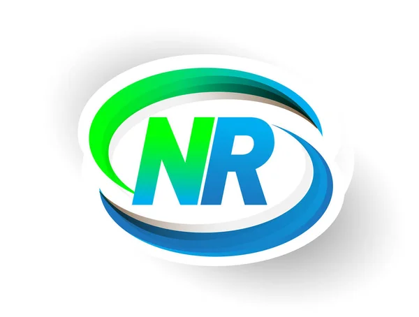 Letra Inicial Nome Empresa Logotipo Colorido Design Swoosh Azul Verde — Vetor de Stock