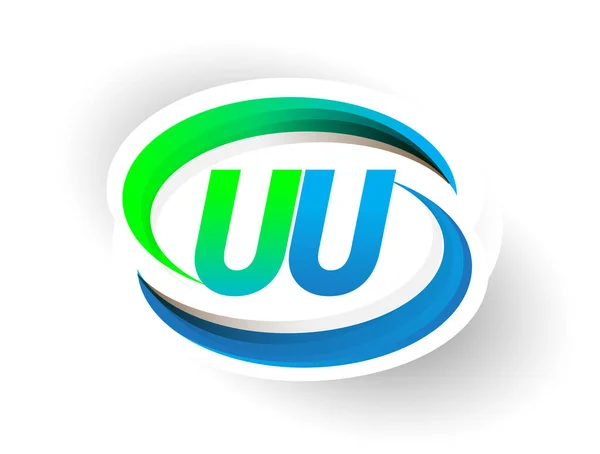 Eredeti Betű Logotípus Cég Neve Színes Kék Zöld Swoosh Design — Stock Vector