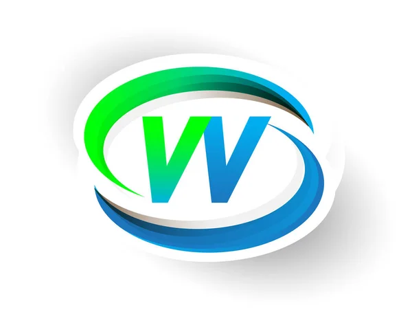 Anfangsbuchstabe Logo Firmenname Farbig Blau Und Grün Swoosh Design Modernes — Stockvektor