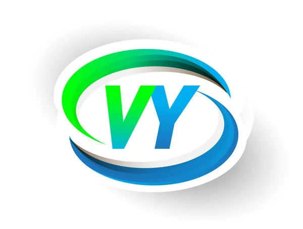 Harf Logotype Şirketi Adı Mavi Yeşil Renkli Swoosh Tasarımı Modern — Stok Vektör
