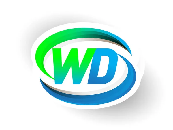 Letra Inicial Nombre Compañía Del Logotipo Diseño Swoosh Azul Verde — Archivo Imágenes Vectoriales