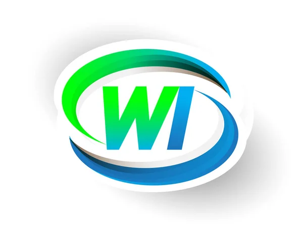 Letra Inicial Logotipo Nome Empresa Colorido Azul Verde Design Swoosh — Vetor de Stock