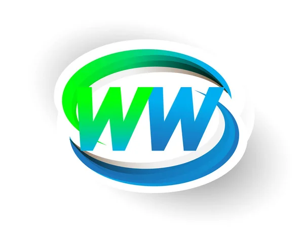 Letra Inicial Logotipo Nome Empresa Colorido Azul Verde Design Swoosh — Vetor de Stock