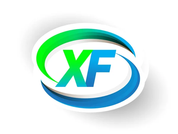 頭文字のXfロゴタイプ会社の名前の色青と緑のスウッシュデザイン モダンなロゴコンセプト ビジネスと会社のアイデンティティのためのベクトルロゴ — ストックベクタ